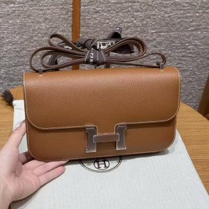 Hermes Constance Elan 24 Bag Handmade In Epsom Calfskin Leather Silver Hardware 37 Gold
