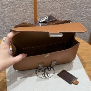 Hermes Constance Elan 24 Bag Handmade In Epsom Calfskin Leather Silver Hardware 37 Gold - Image 9