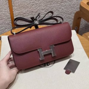 Hermes Constance Elan 24 Bag Handmade In Epsom Calfskin Leather Silver Hardware 55 Rouge H