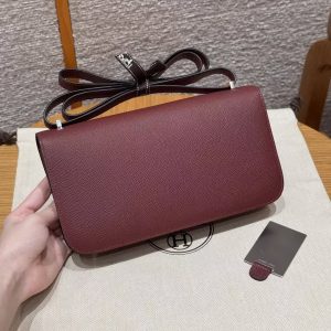 Hermes Constance Elan 24 Bag Handmade In Epsom Calfskin Leather Silver Hardware 55 Rouge H - Image 2
