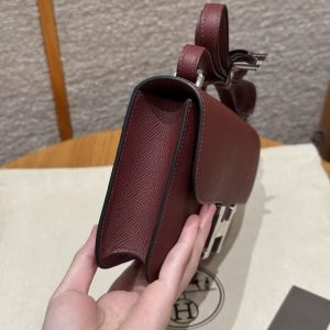 Hermes Constance Elan 24 Bag Handmade In Epsom Calfskin Leather Silver Hardware 55 Rouge H - Image 16