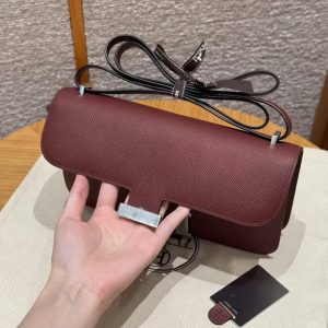 Hermes Constance Elan 24 Bag Handmade In Epsom Calfskin Leather Silver Hardware 55 Rouge H - Image 9