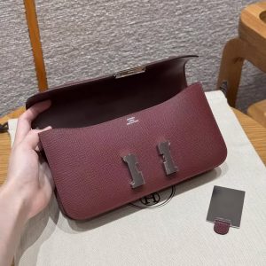 Hermes Constance Elan 24 Bag Handmade In Epsom Calfskin Leather Silver Hardware 55 Rouge H - Image 8