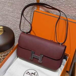 Hermes Constance Elan 24 Bag Handmade In Epsom Calfskin Leather Silver Hardware 55 Rouge H - Image 3