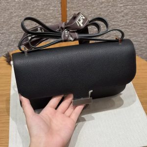 Hermes Constance Elan 24 Bag Handmade In Epsom Calfskin Leather Silver Hardware 89 Nior - Image 6