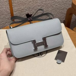 Hermes Constance Elan 24 Bag Handmade In Epsom Calfskin Leather Silver Hardware 8u Blue Giacier