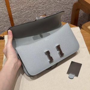 Hermes Constance Elan 24 Bag Handmade In Epsom Calfskin Leather Silver Hardware 8u Blue Giacier - Image 8