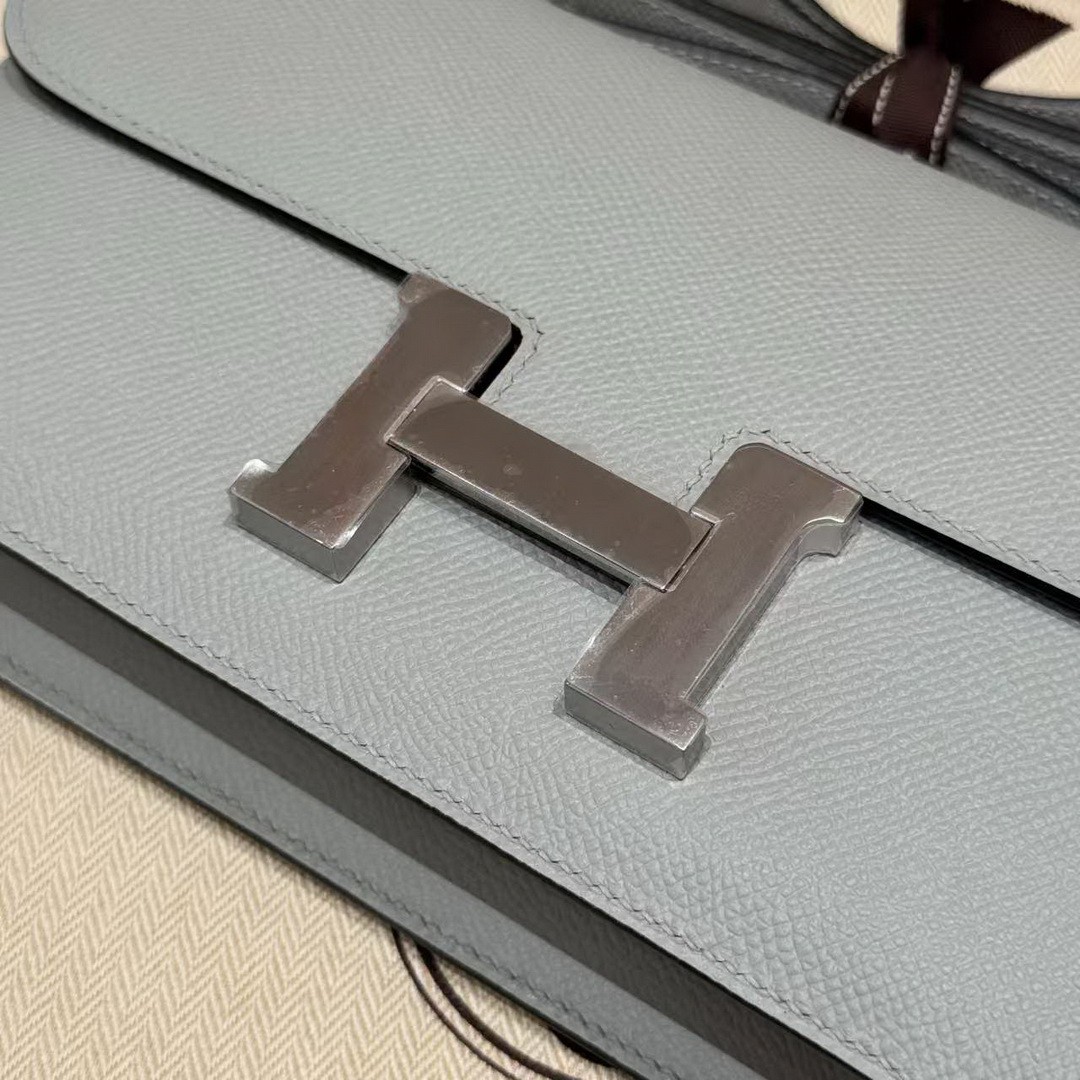 Hermes Constance Elan 24 Bag Handmade In Epsom Calfskin Leather Silver Hardware 8u Blue Giacier - Image 6