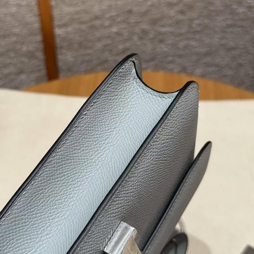 Hermes Constance Elan 24 Bag Handmade In Epsom Calfskin Leather Silver Hardware 8u Blue Giacier - Image 4