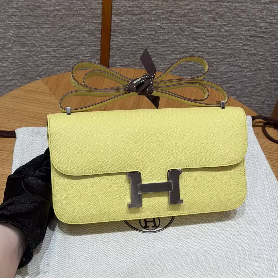 Hermes Constance Elan 24 Bag Handmade In Epsom Calfskin Leather Silver Hardware 9R Lime