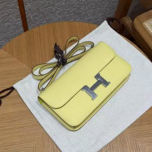 Hermes Constance Elan 24 Bag Handmade In Epsom Calfskin Leather Silver Hardware 9R Lime - Image 9