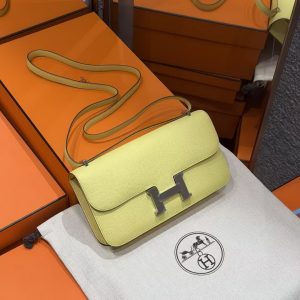 Hermes Constance Elan 24 Bag Handmade In Epsom Calfskin Leather Silver Hardware 9R Lime - Image 3