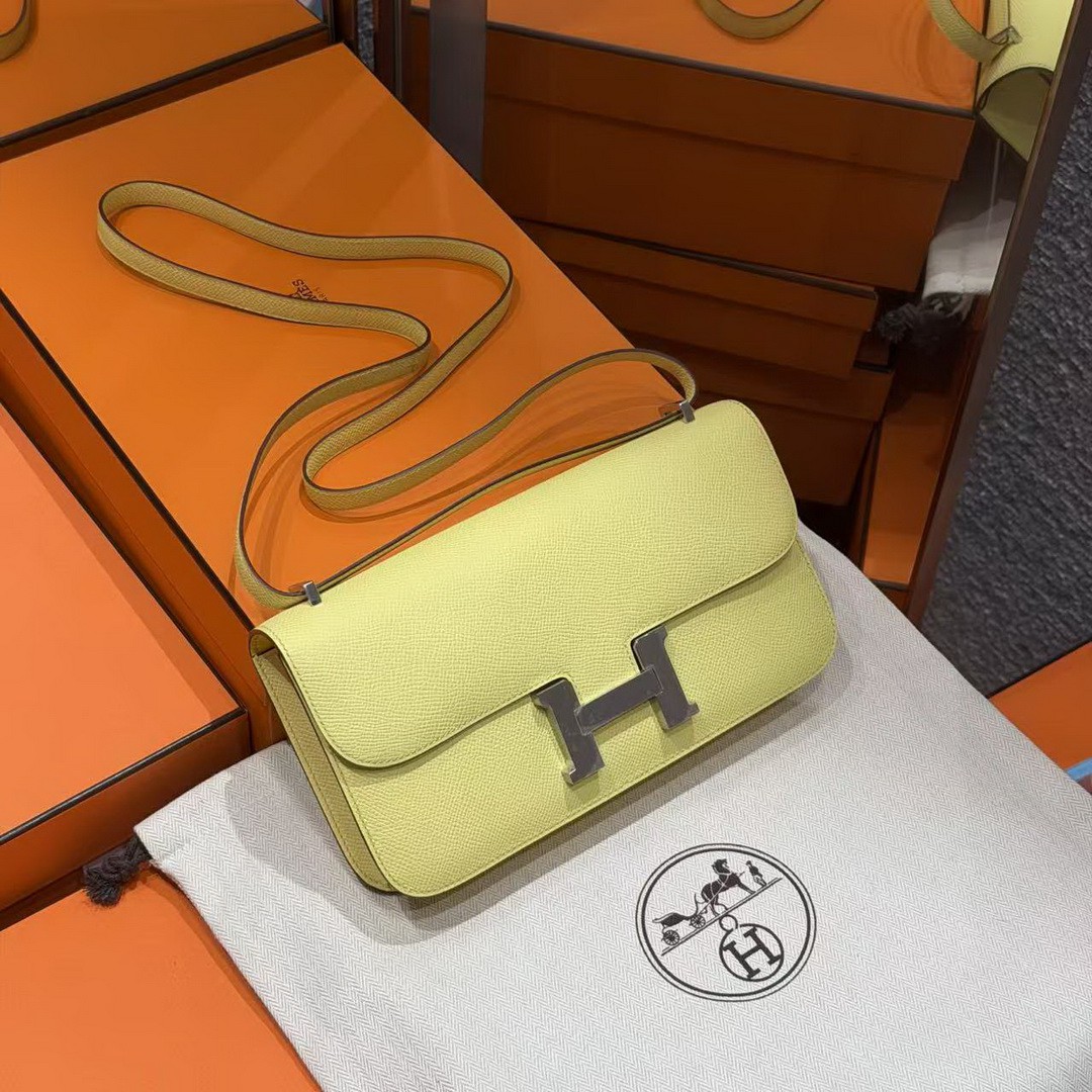 Hermes Constance Elan 24 Bag Handmade In Epsom Calfskin Leather Silver Hardware 9R Lime - Image 3