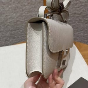 Hermes Constance Elan 24 Bag Handmade In Evercolor Calfskin Leather Silver Hardware 80 Gris Perle - Image 17