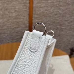 Hermes Evelyne 16 CM Bag Handmade In Taurillon Clemence Leather Sliver Hardware 01 Blanc - Image 5