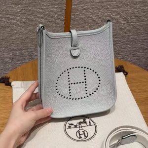 Hermes Evelyne 16 CM Bag Handmade In Taurillon Clemence Leather Silver Hardware 08 Blue Pale