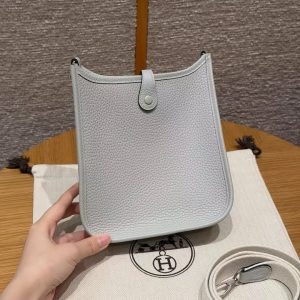 Hermes Evelyne 16 CM Bag Handmade In Taurillon Clemence Leather Silver Hardware 08 Blue Pale - Image 2