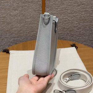 Hermes Evelyne 16 CM Bag Handmade In Taurillon Clemence Leather Silver Hardware 08 Blue Pale - Image 17