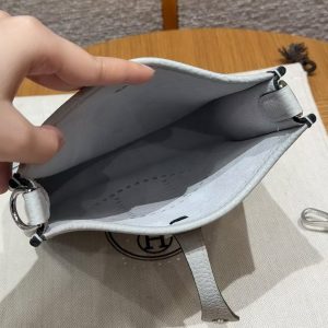 Hermes Evelyne 16 CM Bag Handmade In Taurillon Clemence Leather Silver Hardware 08 Blue Pale - Image 15