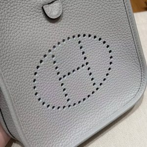 Hermes Evelyne 16 CM Bag Handmade In Taurillon Clemence Leather Silver Hardware 08 Blue Pale - Image 13