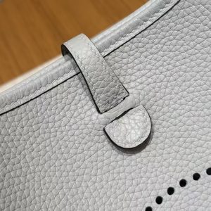 Hermes Evelyne 16 CM Bag Handmade In Taurillon Clemence Leather Silver Hardware 08 Blue Pale - Image 12