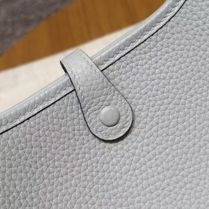 Hermes Evelyne 16 CM Bag Handmade In Taurillon Clemence Leather Silver Hardware 08 Blue Pale - Image 11