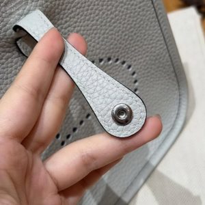 Hermes Evelyne 16 CM Bag Handmade In Taurillon Clemence Leather Silver Hardware 08 Blue Pale - Image 7