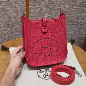 Hermes Evelyne 16 CM Bag Handmade In Taurillon Clemence Leather Sliver Hardware 0D Rose Maxico