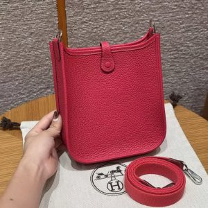 Hermes Evelyne 16 CM Bag Handmade In Taurillon Clemence Leather Sliver Hardware 0D Rose Maxico - Image 2