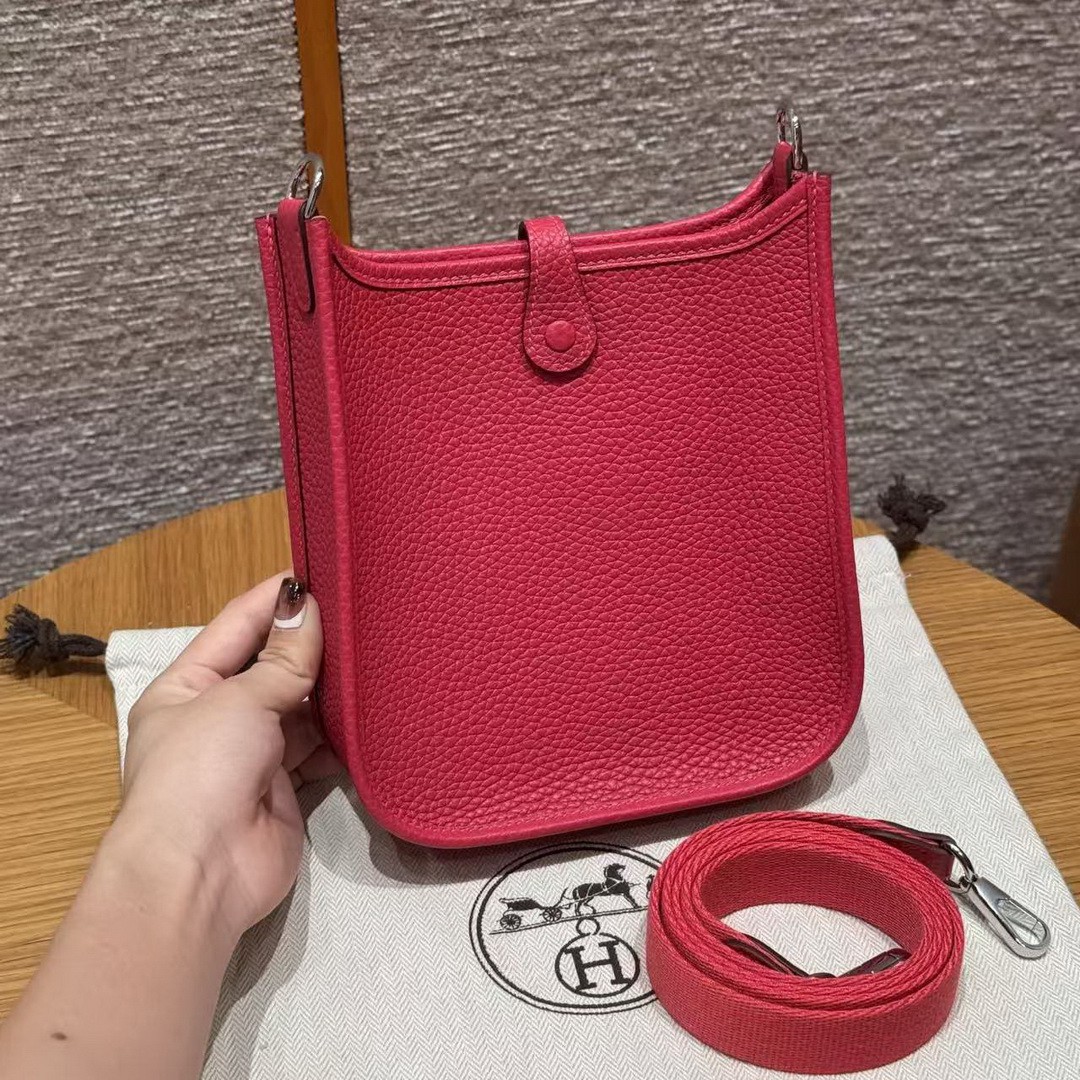 Hermes Evelyne 16 CM Bag Handmade In Taurillon Clemence Leather Sliver Hardware 0D Rose Maxico - Image 2