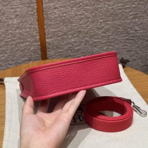 Hermes Evelyne 16 CM Bag Handmade In Taurillon Clemence Leather Sliver Hardware 0D Rose Maxico - Image 16