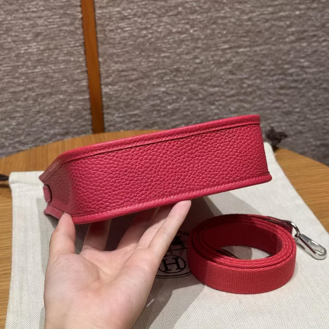 Hermes Evelyne 16 CM Bag Handmade In Taurillon Clemence Leather Sliver Hardware 0D Rose Maxico - Image 16