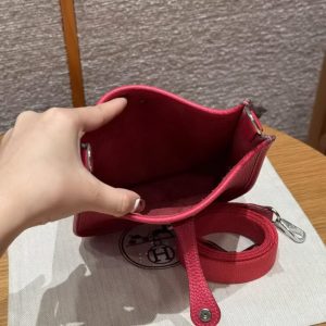 Hermes Evelyne 16 CM Bag Handmade In Taurillon Clemence Leather Sliver Hardware 0D Rose Maxico - Image 15