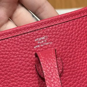 Hermes Evelyne 16 CM Bag Handmade In Taurillon Clemence Leather Sliver Hardware 0D Rose Maxico - Image 14