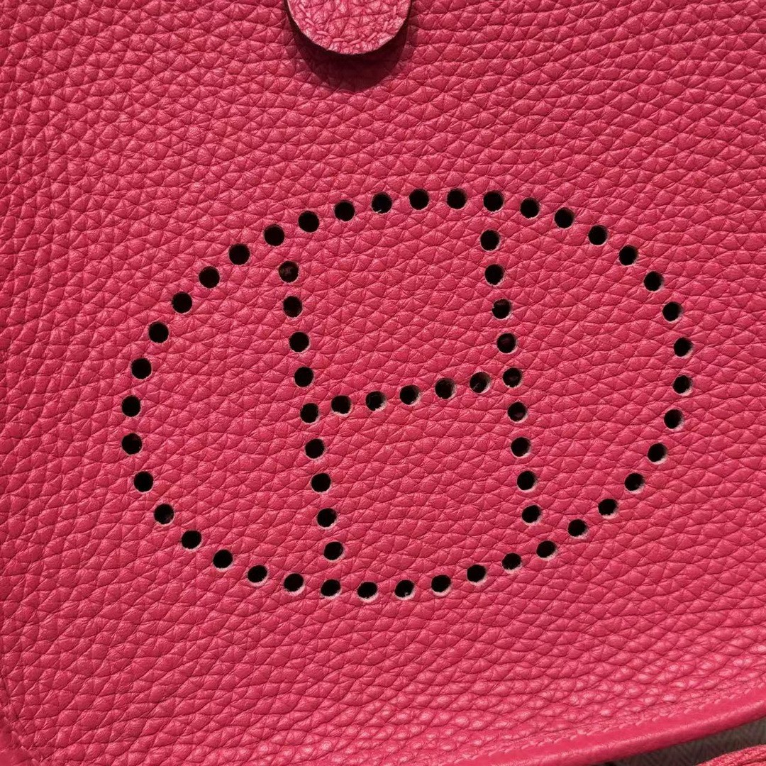 Hermes Evelyne 16 CM Bag Handmade In Taurillon Clemence Leather Sliver Hardware 0D Rose Maxico - Image 13