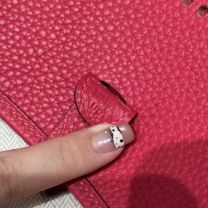 Hermes Evelyne 16 CM Bag Handmade In Taurillon Clemence Leather Sliver Hardware 0D Rose Maxico - Image 12