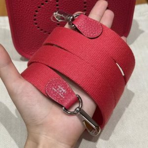 Hermes Evelyne 16 CM Bag Handmade In Taurillon Clemence Leather Sliver Hardware 0D Rose Maxico - Image 9