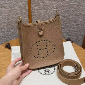 Hermes Evelyne 16 CM Bag Handmade In Epsom Calfskin Leather Gold Hardware 0M Chai
