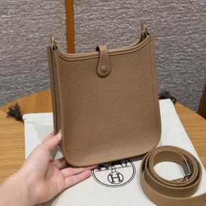 Hermes Evelyne 16 CM Bag Handmade In Epsom Calfskin Leather Gold Hardware 0M Chai - Image 17