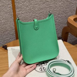 Hermes Evelyne 16 CM Bag Handmade In Epsom Calfskin Leather Sliver Hardware 0T Vert Comics - Image 2