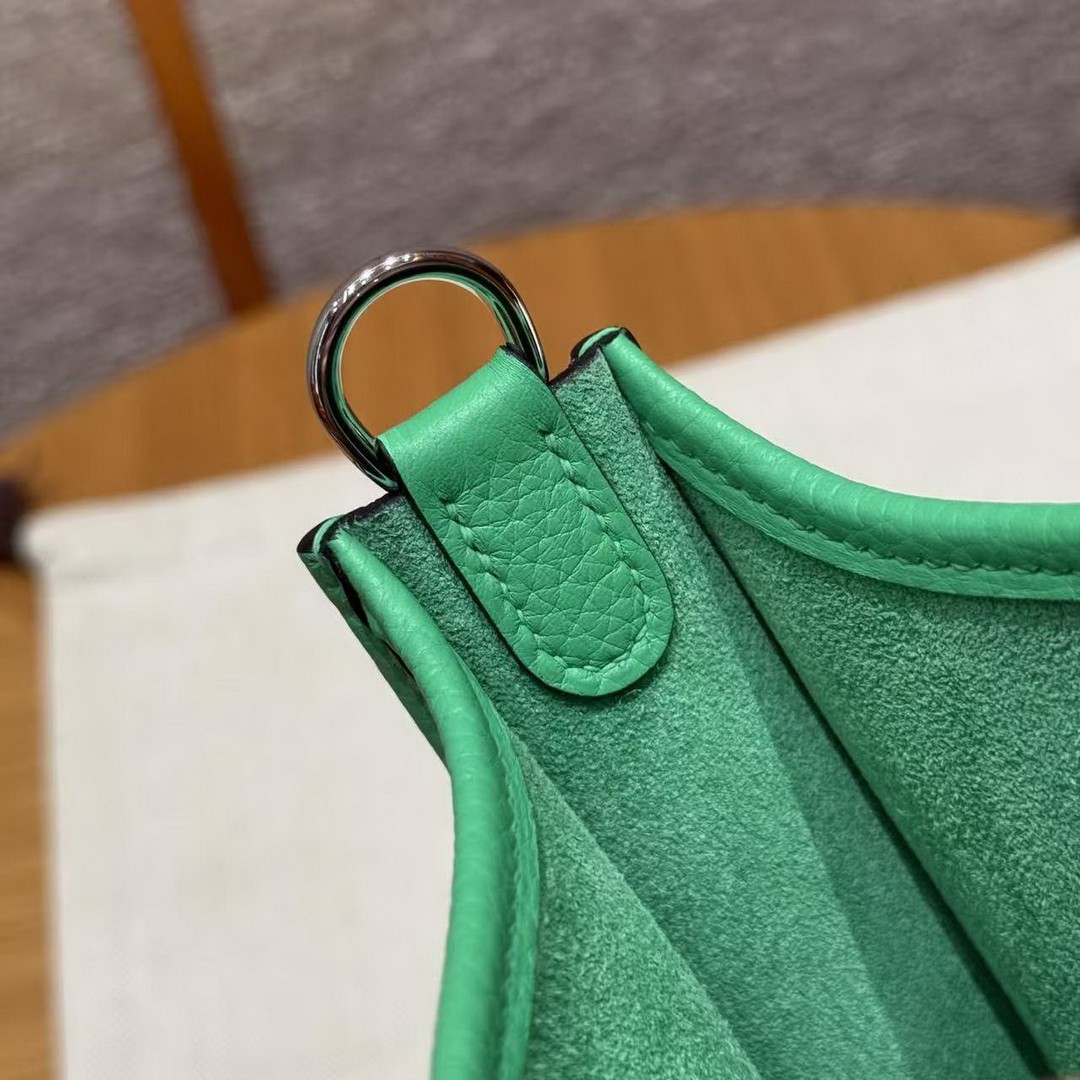 Hermes Evelyne 16 CM Bag Handmade In Epsom Calfskin Leather Sliver Hardware 0T Vert Comics - Image 6