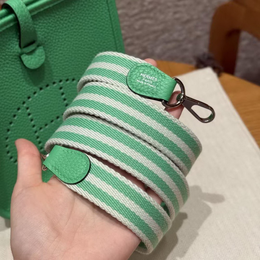 Hermes Evelyne 16 CM Bag Handmade In Epsom Calfskin Leather Sliver Hardware 0T Vert Comics - Image 4
