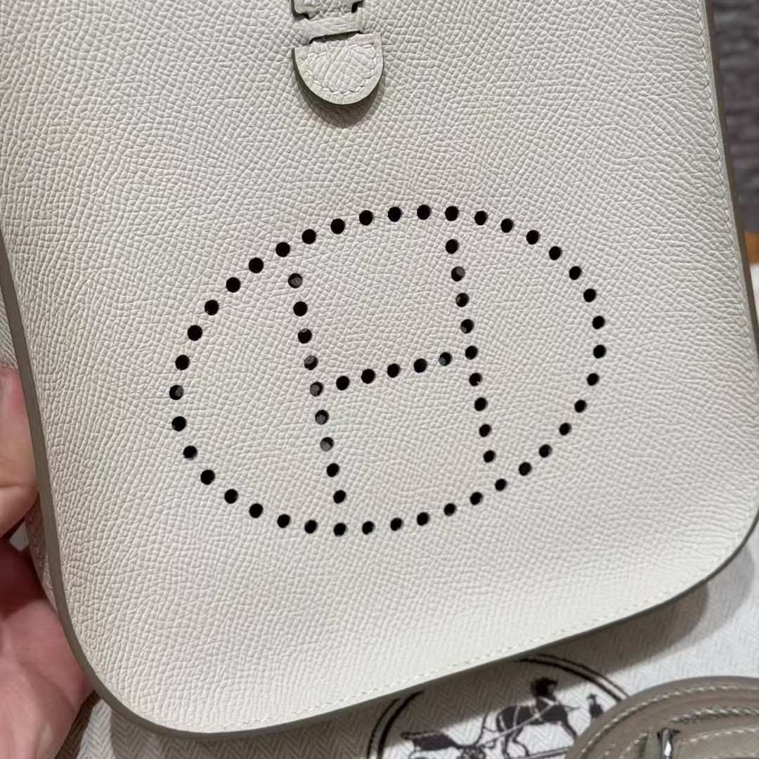 Hermes Evelyne 16 CM Bag Handmade In Epsom Calfskin Leather Sliver Hardware 10 Craie - Image 14