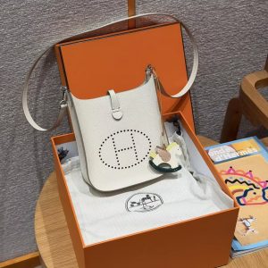 Hermes Evelyne 16 CM Bag Handmade In Epsom Calfskin Leather Sliver Hardware 10 Craie - Image 13