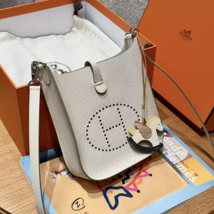 Hermes Evelyne 16 CM Bag Handmade In Epsom Calfskin Leather Sliver Hardware 10 Craie - Image 12
