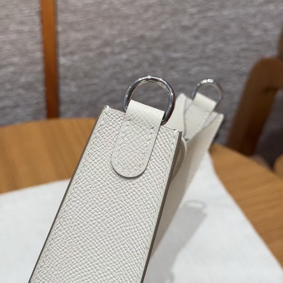 Hermes Evelyne 16 CM Bag Handmade In Epsom Calfskin Leather Sliver Hardware 10 Craie - Image 10