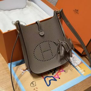 Hermes Evelyne 16 CM Bag Handmade In Epsom Calfskin Leather Gold Hardware 18 Etoupe - Image 12