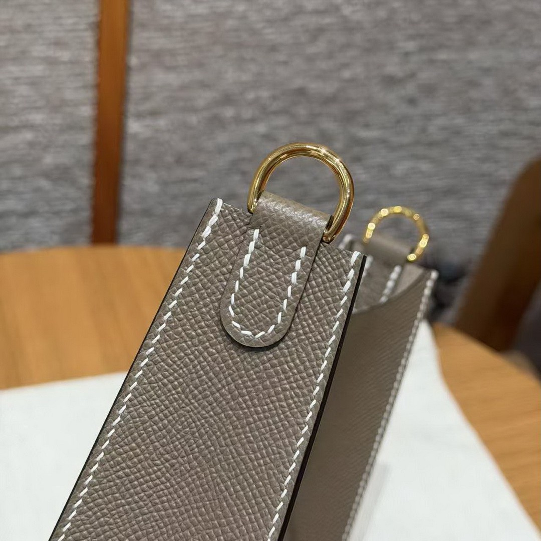 Hermes Evelyne 16 CM Bag Handmade In Epsom Calfskin Leather Gold Hardware 18 Etoupe - Image 11