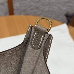 Hermes Evelyne 16 CM Bag Handmade In Epsom Calfskin Leather Gold Hardware 18 Etoupe - Image 10