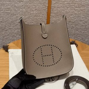 Hermes Evelyne 16 CM Bag Handmade In Epsom Calfskin Leather Sliver Hardware 18 Etoupe